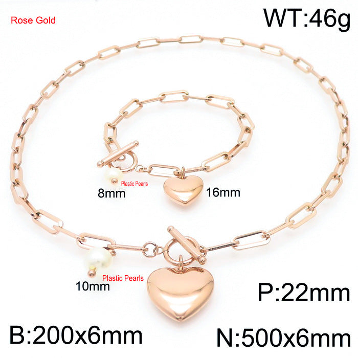 Fashion Stainless Steel Peach Heart Ot Buckle Necklace Bracelet Set Wholesale Gooddiy