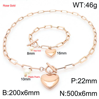 Fashion Stainless Steel Peach Heart Ot Buckle Necklace Bracelet Set Wholesale Gooddiy