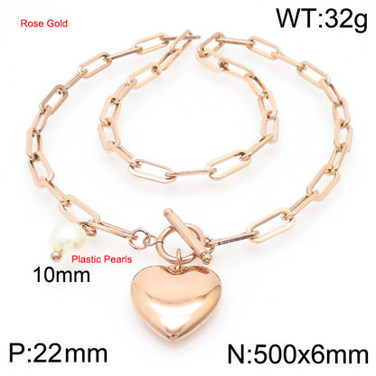 Fashion Stainless Steel Peach Heart Ot Buckle Necklace Bracelet Set Wholesale Gooddiy