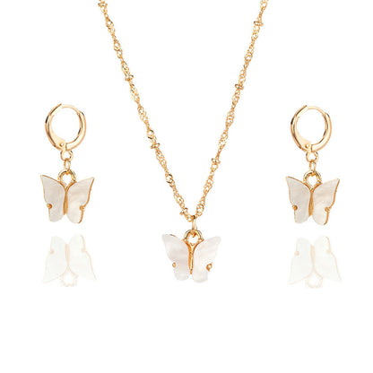 1 Set Simple Style Butterfly Arylic Alloy Plating Women's Earrings Necklace