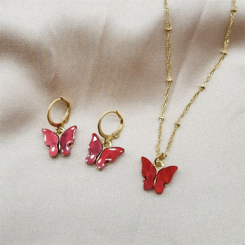 1 Set Simple Style Butterfly Arylic Alloy Plating Women's Earrings Necklace