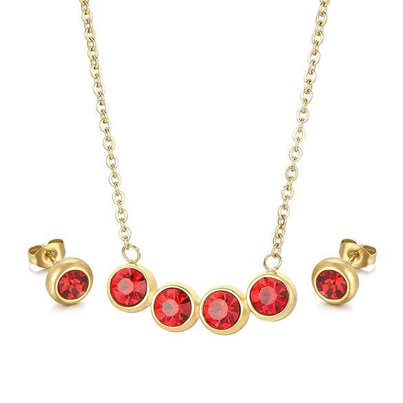 Fashion Round Titanium Steel Inlay Artificial Gemstones Earrings Necklace 1 Piece