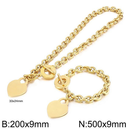 Fashion Heart Pendant Ot Buckle Stainless Steel Necklace Bracelet Set