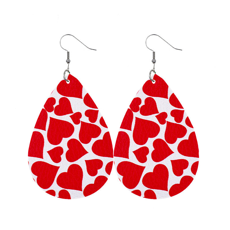 1 Pair Elegant Lady Water Droplets Heart Shape Pu Leather Drop Earrings