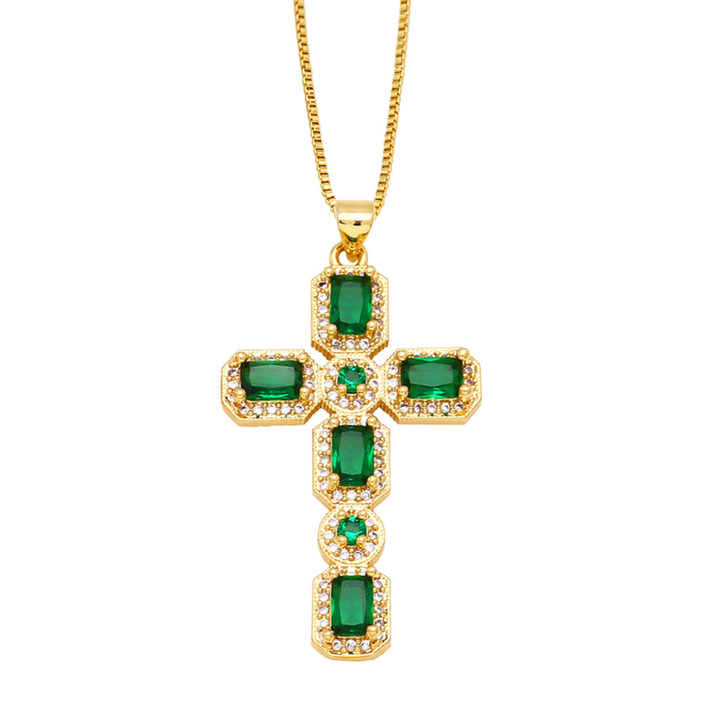 Hip-hop Cross Copper Plating Zircon Pendant Necklace 1 Piece