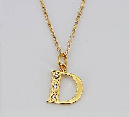 Simple Style Letter Titanium Steel Inlay Rhinestones Pendant Necklace