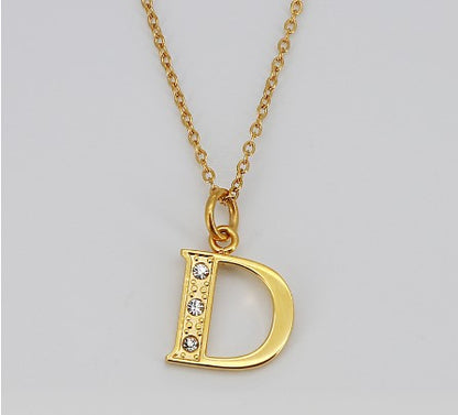 Simple Style Letter Titanium Steel Inlay Rhinestones Pendant Necklace