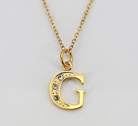 Simple Style Letter Titanium Steel Inlay Rhinestones Pendant Necklace