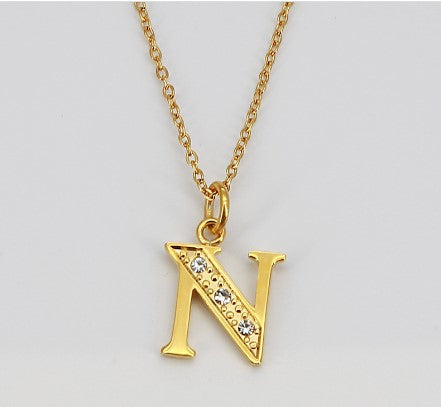 Simple Style Letter Titanium Steel Inlay Rhinestones Pendant Necklace