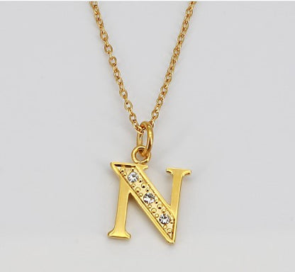 Simple Style Letter Titanium Steel Inlay Rhinestones Pendant Necklace