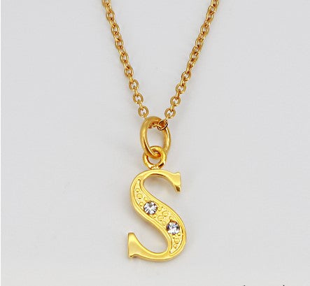 Simple Style Letter Titanium Steel Inlay Rhinestones Pendant Necklace