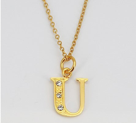 Simple Style Letter Titanium Steel Inlay Rhinestones Pendant Necklace