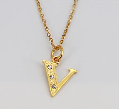 Simple Style Letter Titanium Steel Inlay Rhinestones Pendant Necklace