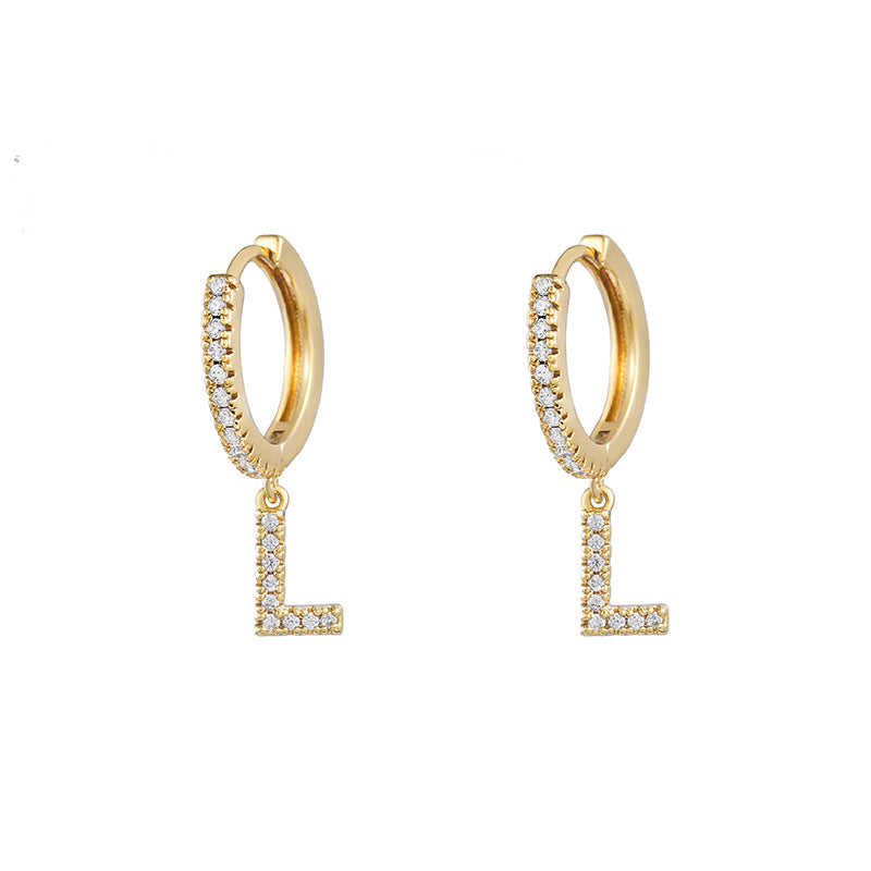 1 Pair Retro Letter Copper Inlay Zircon Drop Earrings