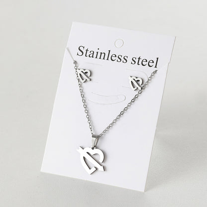 Sweet Heart Shape Titanium Steel Plating Earrings Necklace 1 Set