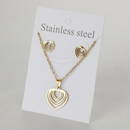 Sweet Heart Shape Titanium Steel Plating Earrings Necklace 1 Set