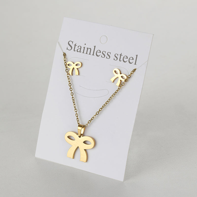 Simple Style Moon Bicycle Bow Knot Titanium Steel Plating Earrings Necklace 1 Set