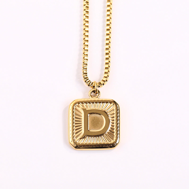 Fashion Letter Square Titanium Steel Pendant Necklace 1 Piece