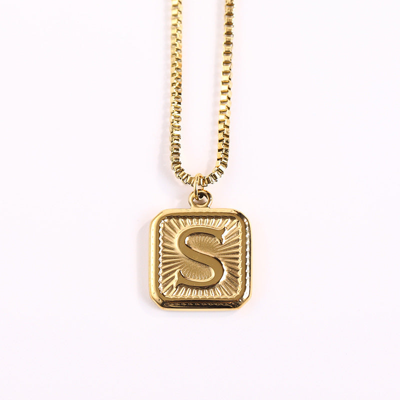 Fashion Letter Square Titanium Steel Pendant Necklace 1 Piece