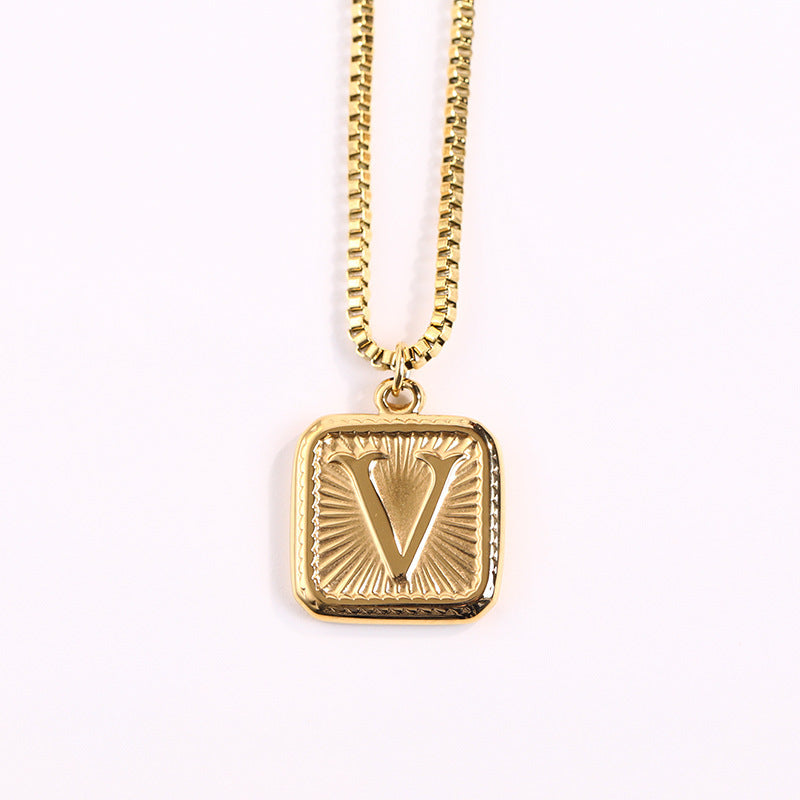 Fashion Letter Square Titanium Steel Pendant Necklace 1 Piece