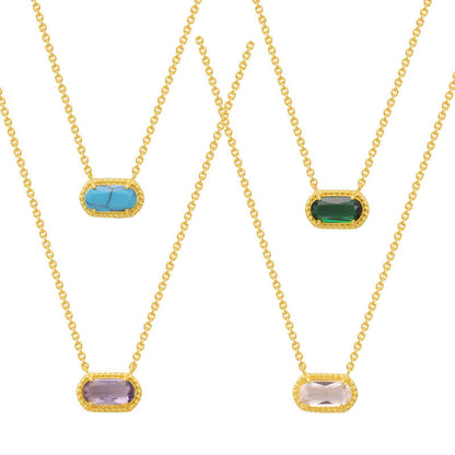 Ig Style Oval Copper Plating Inlay Turquoise Zircon 18k Gold Plated Pendant Necklace