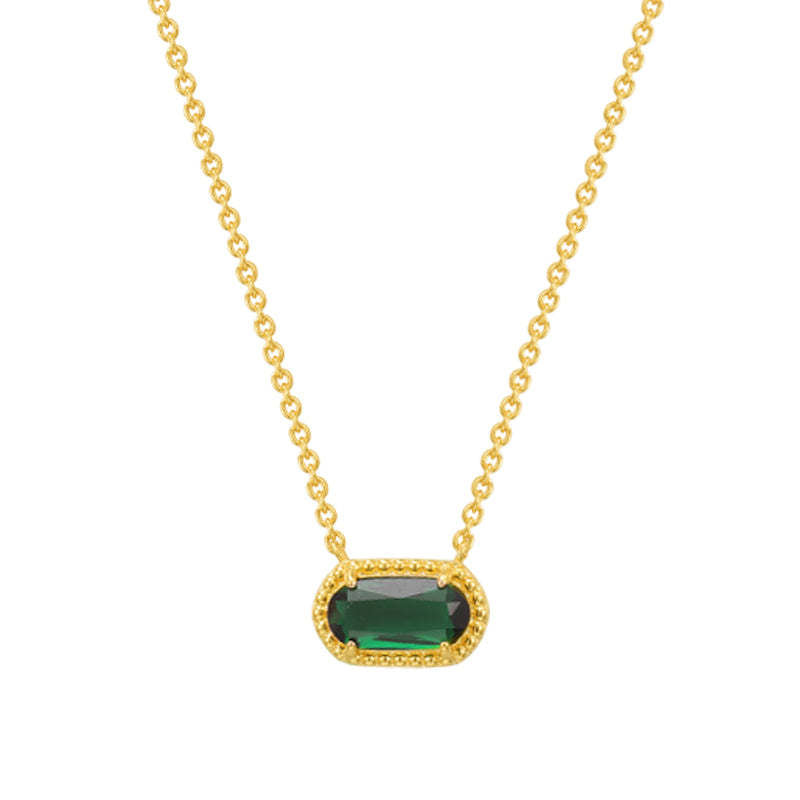 Ig Style Oval Copper Plating Inlay Turquoise Zircon 18k Gold Plated Pendant Necklace