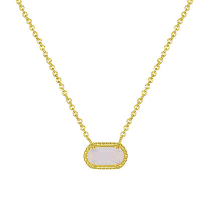 Retro Oval Copper Plating Inlay Natural Stone Opal Zircon Gold Plated Pendant Necklace