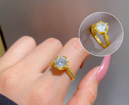 Fashion Crown Brass Inlay Zircon Open Ring 1 Piece