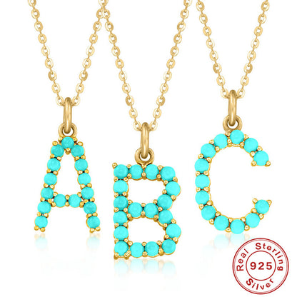 Fashion Letter Sterling Silver Plating Inlay Turquoise Pendant Necklace 1 Piece