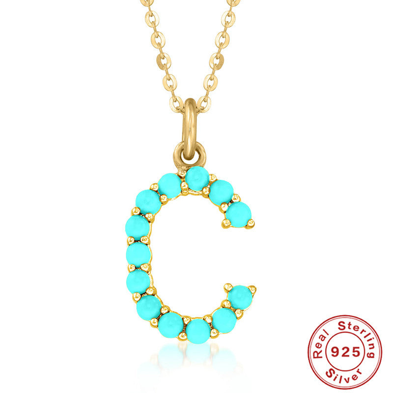 Fashion Letter Sterling Silver Plating Inlay Turquoise Pendant Necklace 1 Piece