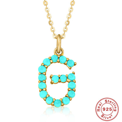 Fashion Letter Sterling Silver Plating Inlay Turquoise Pendant Necklace 1 Piece