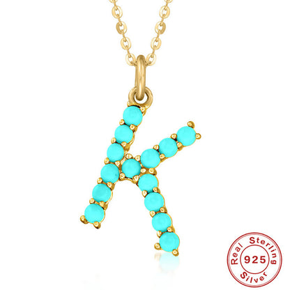 Fashion Letter Sterling Silver Plating Inlay Turquoise Pendant Necklace 1 Piece