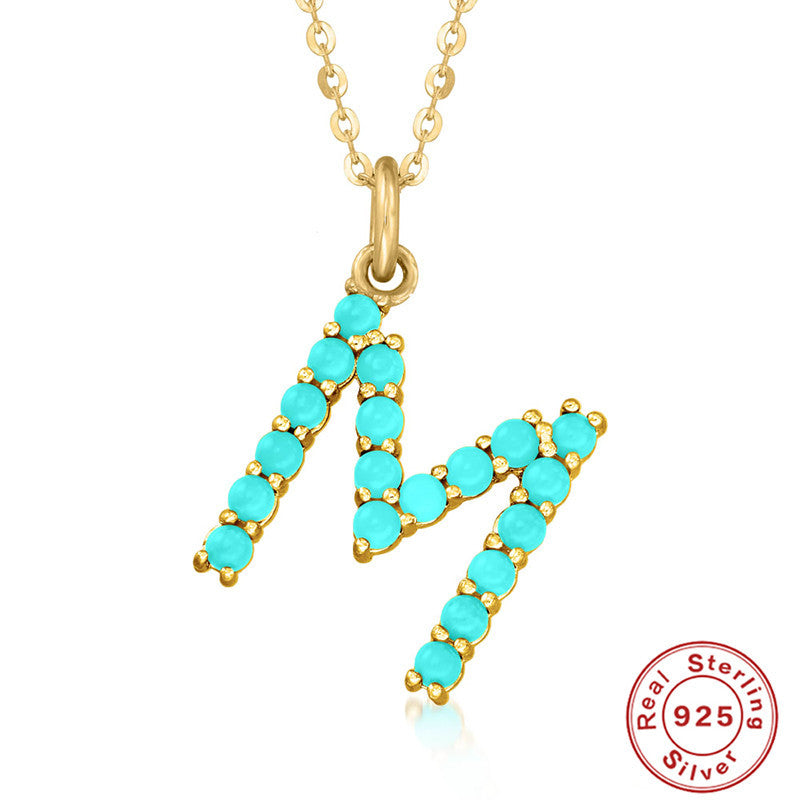 Fashion Letter Sterling Silver Plating Inlay Turquoise Pendant Necklace 1 Piece