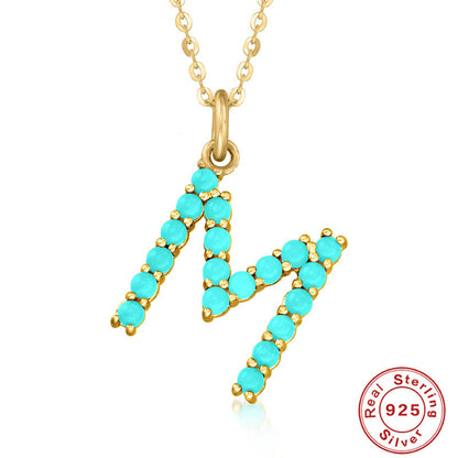 Fashion Letter Sterling Silver Plating Inlay Turquoise Pendant Necklace 1 Piece