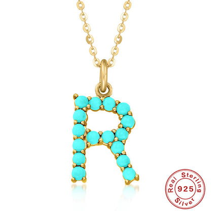 Fashion Letter Sterling Silver Plating Inlay Turquoise Pendant Necklace 1 Piece