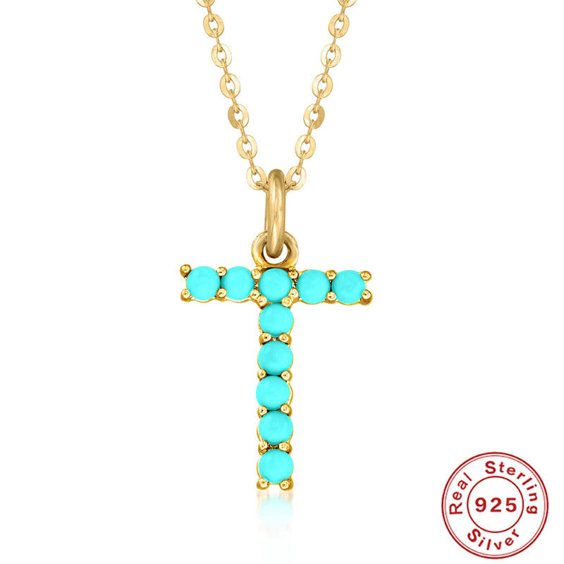 Fashion Letter Sterling Silver Plating Inlay Turquoise Pendant Necklace 1 Piece