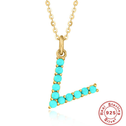 Fashion Letter Sterling Silver Plating Inlay Turquoise Pendant Necklace 1 Piece