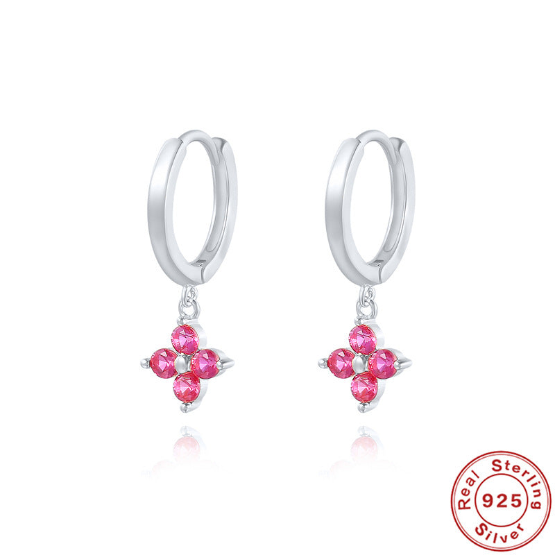 Fashion Flower Sterling Silver Plating Inlay Zircon Drop Earrings 1 Pair