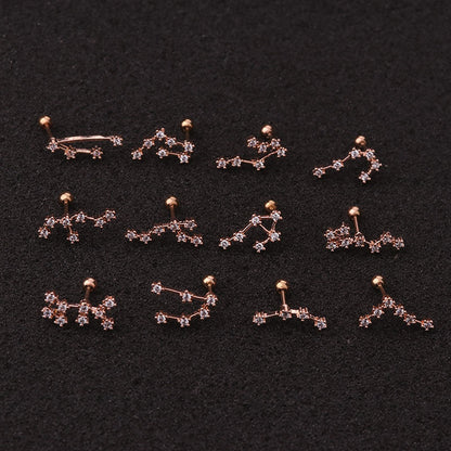 Women's Fashion Constellation Metal Ear Studs Inlay Zircon Body Jewelry