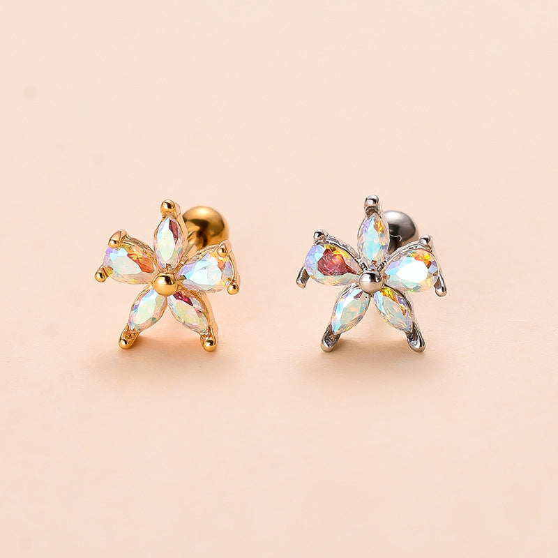 Cute Flower Bee Copper Plating Inlay Zircon Ear Studs 1 Piece