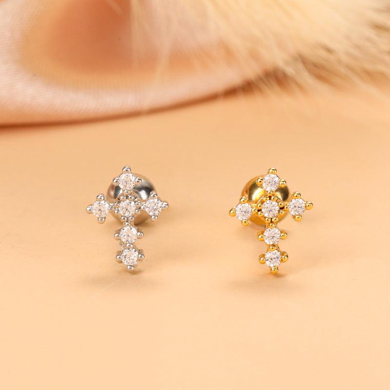 Simple Style Feather Butterfly Stainless Steel Copper Plating Inlay Zircon Ear Studs 1 Piece