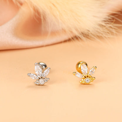 Simple Style Feather Butterfly Stainless Steel Copper Plating Inlay Zircon Ear Studs 1 Piece