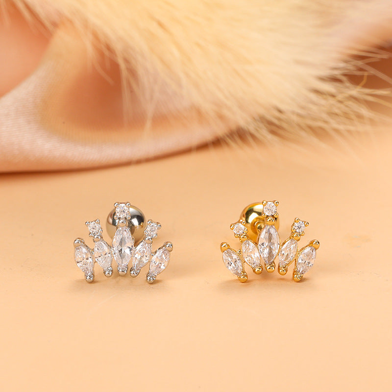 Simple Style Feather Butterfly Stainless Steel Copper Plating Inlay Zircon Ear Studs 1 Piece