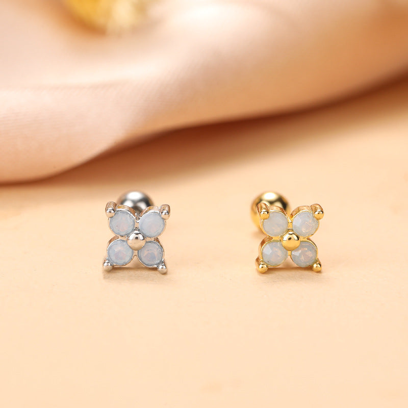 Simple Style Heart Shape Flower Stainless Steel Plating Inlay Zircon Ear Studs 1 Piece