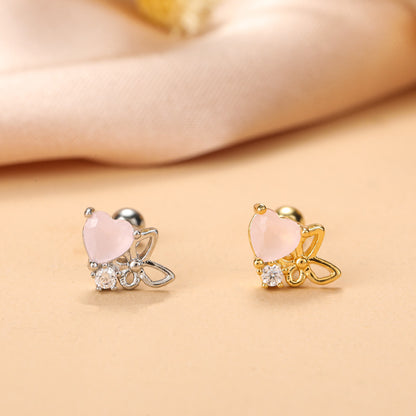 Simple Style Heart Shape Flower Stainless Steel Plating Inlay Zircon Ear Studs 1 Piece