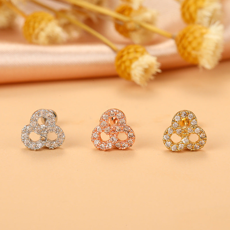 Fashion Flower Airplane Stainless Steel Copper Plating Inlay Zircon Ear Studs 1 Piece