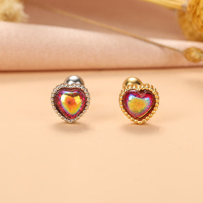 Fashion Heart Shape Crown Stainless Steel Copper Plating Inlay Zircon Ear Studs 1 Piece