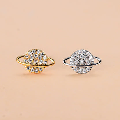 Simple Style Moon Copper Plating Inlay Zircon Ear Studs 1 Piece