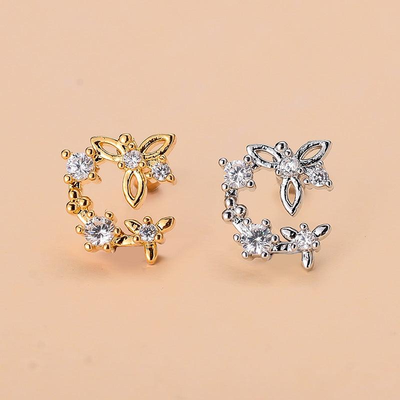 Simple Style Moon Copper Plating Inlay Zircon Ear Studs 1 Piece