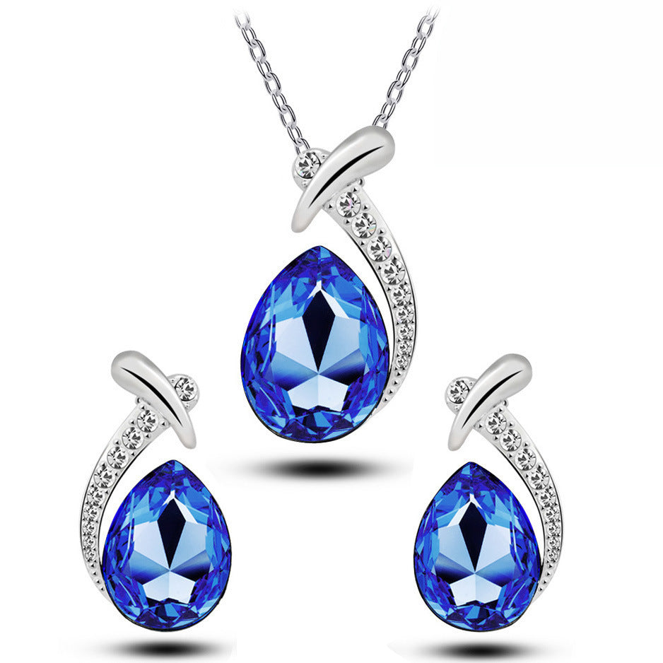 1 Set Fashion Water Droplets Alloy Austrian Crystal Women's Earrings Necklace